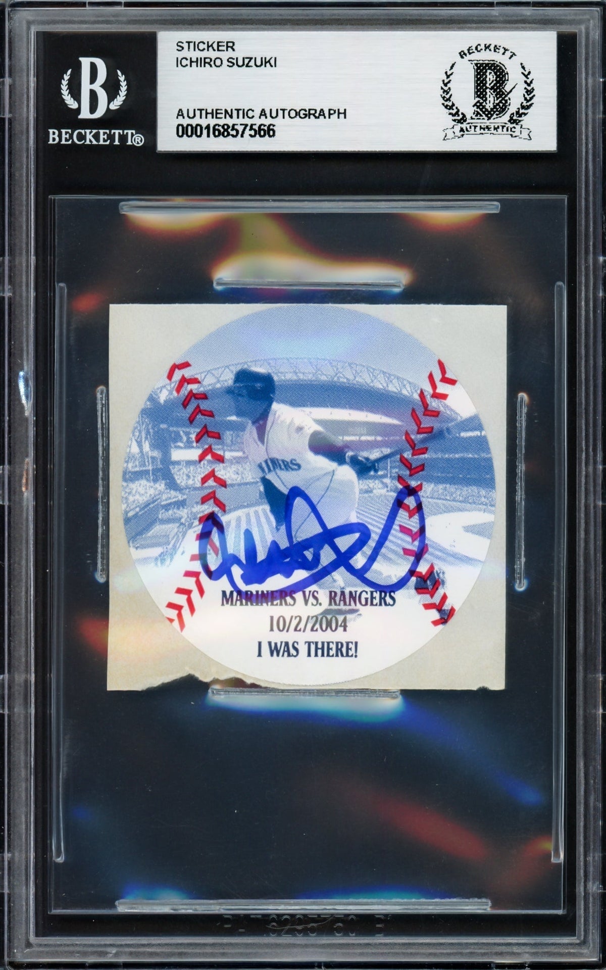 Ichiro Suzuki Autographed 2004 10/2/2004 MLB Hit Record Sticker Seattle Mariners Beckett Bas #16857566