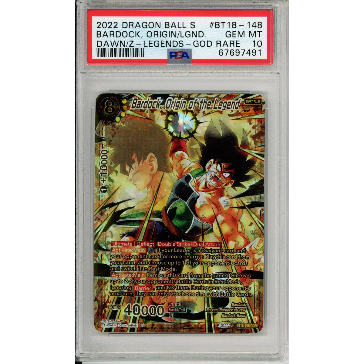 Dragon Ball Dragon Ball Graded: Bardock, Origin Of The Legend Bt18-148 God Rare PSA 10