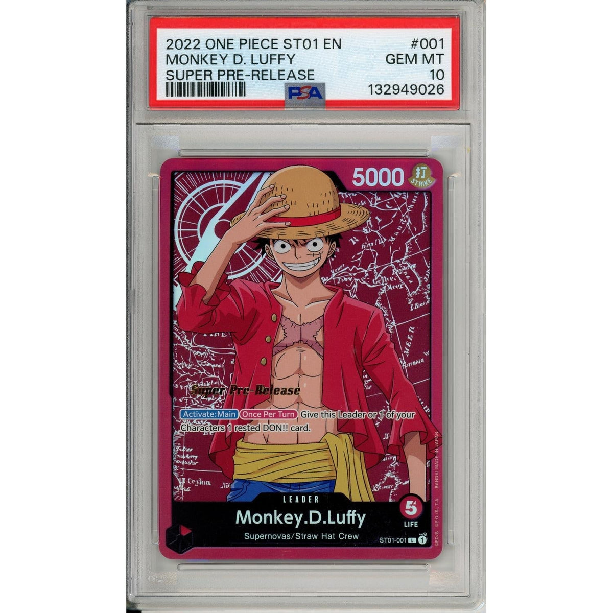 One Piece TCG One Piece Graded: Monkey D. Luffy St01-001 Super Pre-Release PSA 10