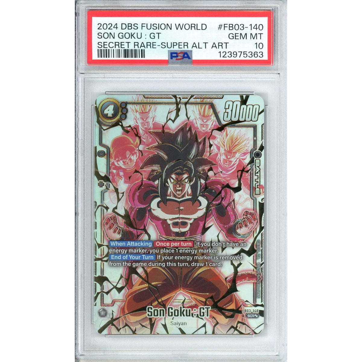 Pokémon Dragon Ball Graded: Son Goku : Gt Fb03-140 Dragon Ball Fusion World Raging Roar (2024) Super Rare Alt Art PSA 10