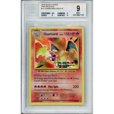 Pokémon Pokemon Graded: Charizard 11/108 Pre-Release Evolutions (2016) Holo Beckett 9