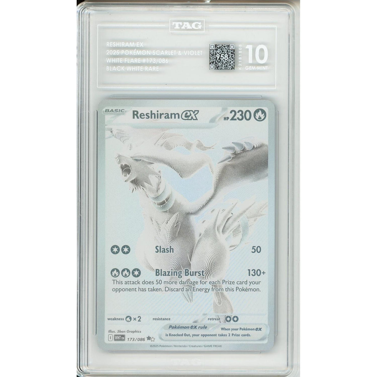 Pokémon Pokemon Graded: Reshiram EX 173/86 White Flare (2025) White Monochrome Holo Tag 10