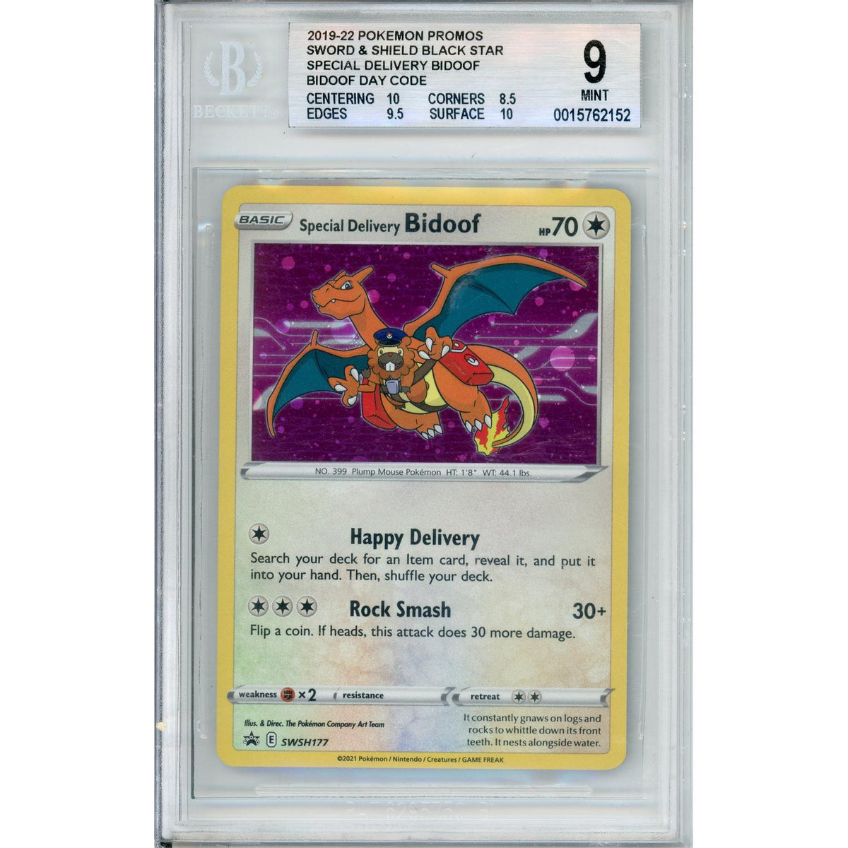 Pokémon Pokemon Graded: Special Delivery Bidoof #Swsh177 Sword & Shield (2021) Beckett 9