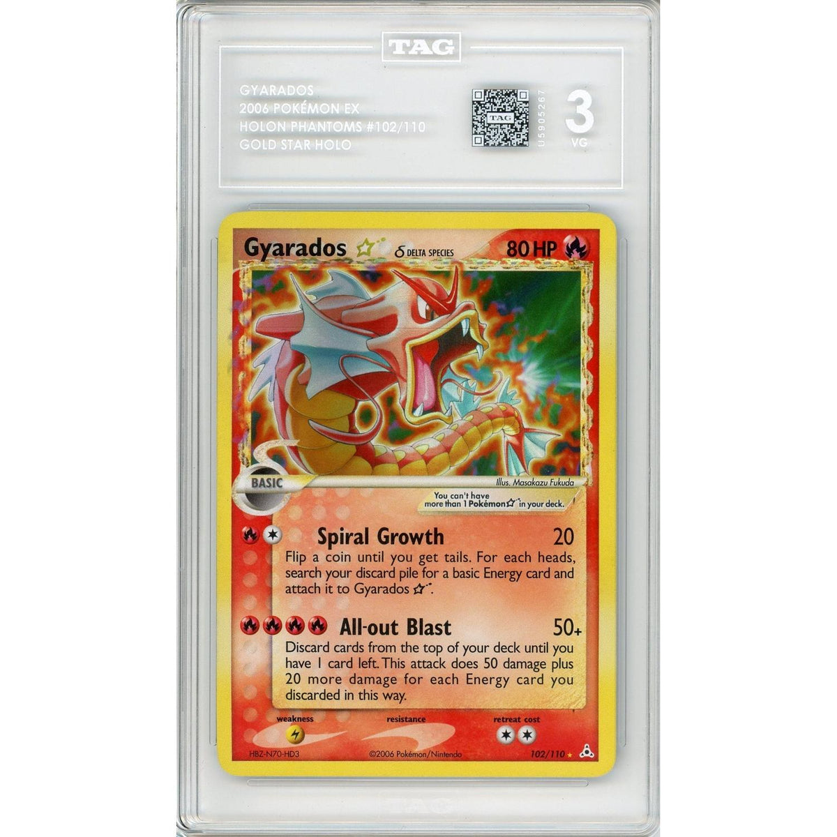 Pokémon Pokemon Graded; Gyarados Gold Star 102/110 Holon Phantoms (2006) Holo Tag 3
