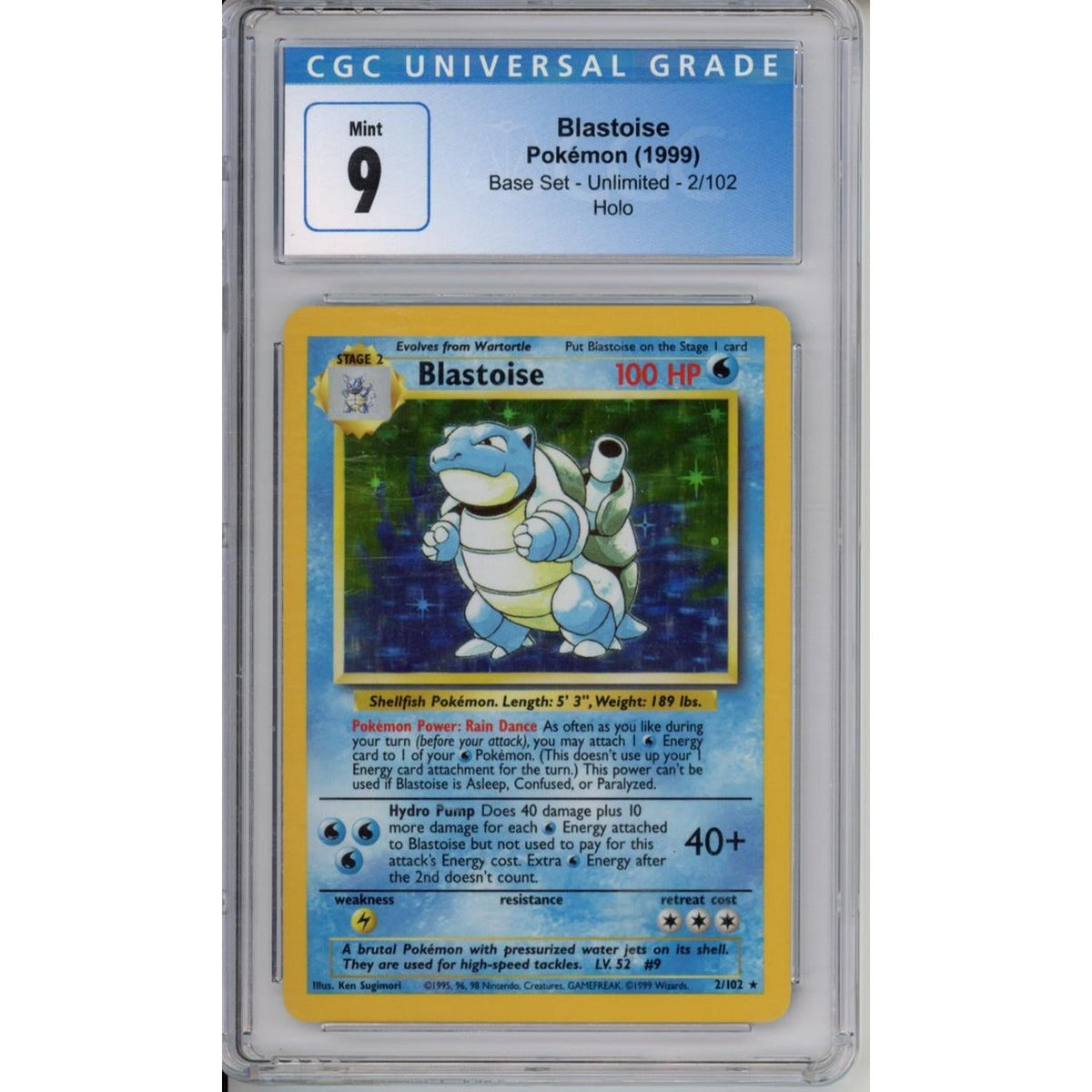Pokémon Pokemon Graded: Blastoise 2/102 Base Set Unlimited (1999) Holo CGC 9