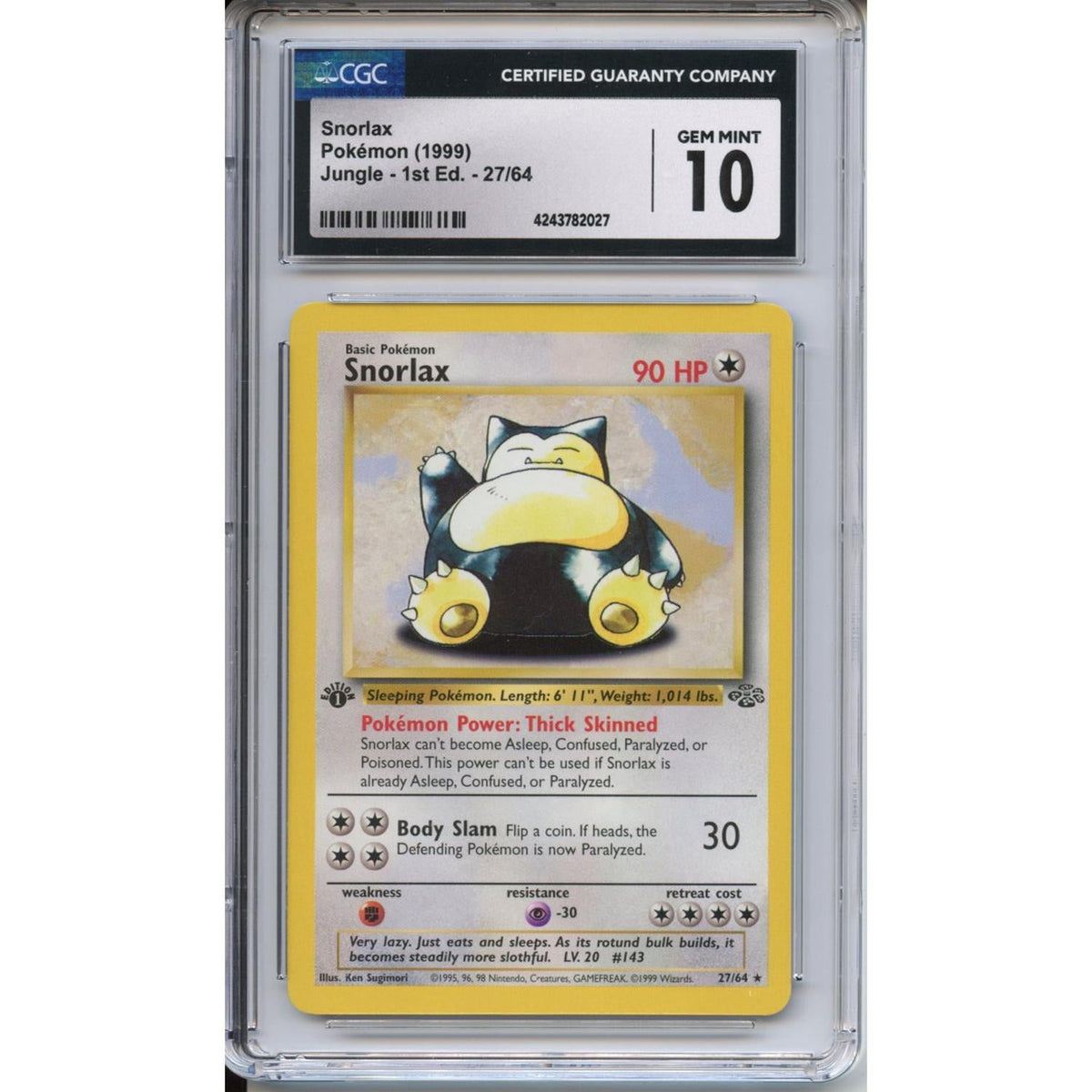 Pokémon Pokemon Graded: Snorlax 1st Edition 27/64 Jungle (1999) CGC 10