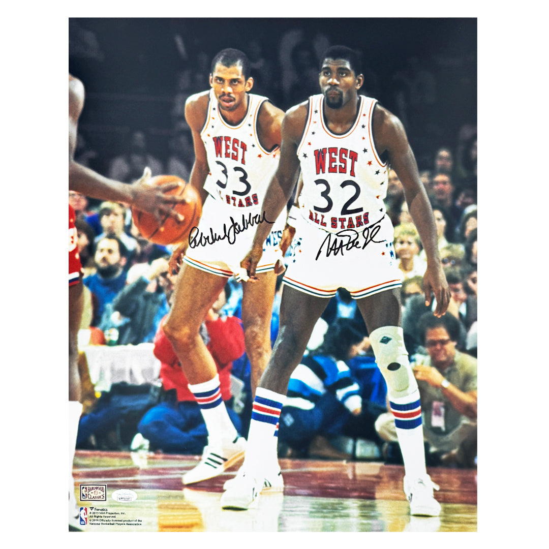 Magic Johnson Kareem Abdul-Jabbar Signed All-Star Basketball 16X20 Photo (Jsa)