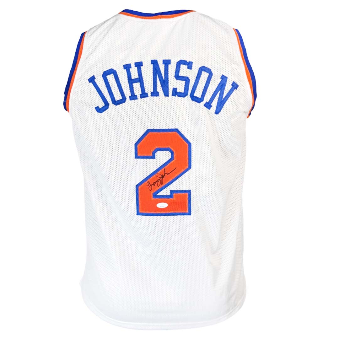 Larry Johnson Signed New York White Basketball Jersey (Jsa)