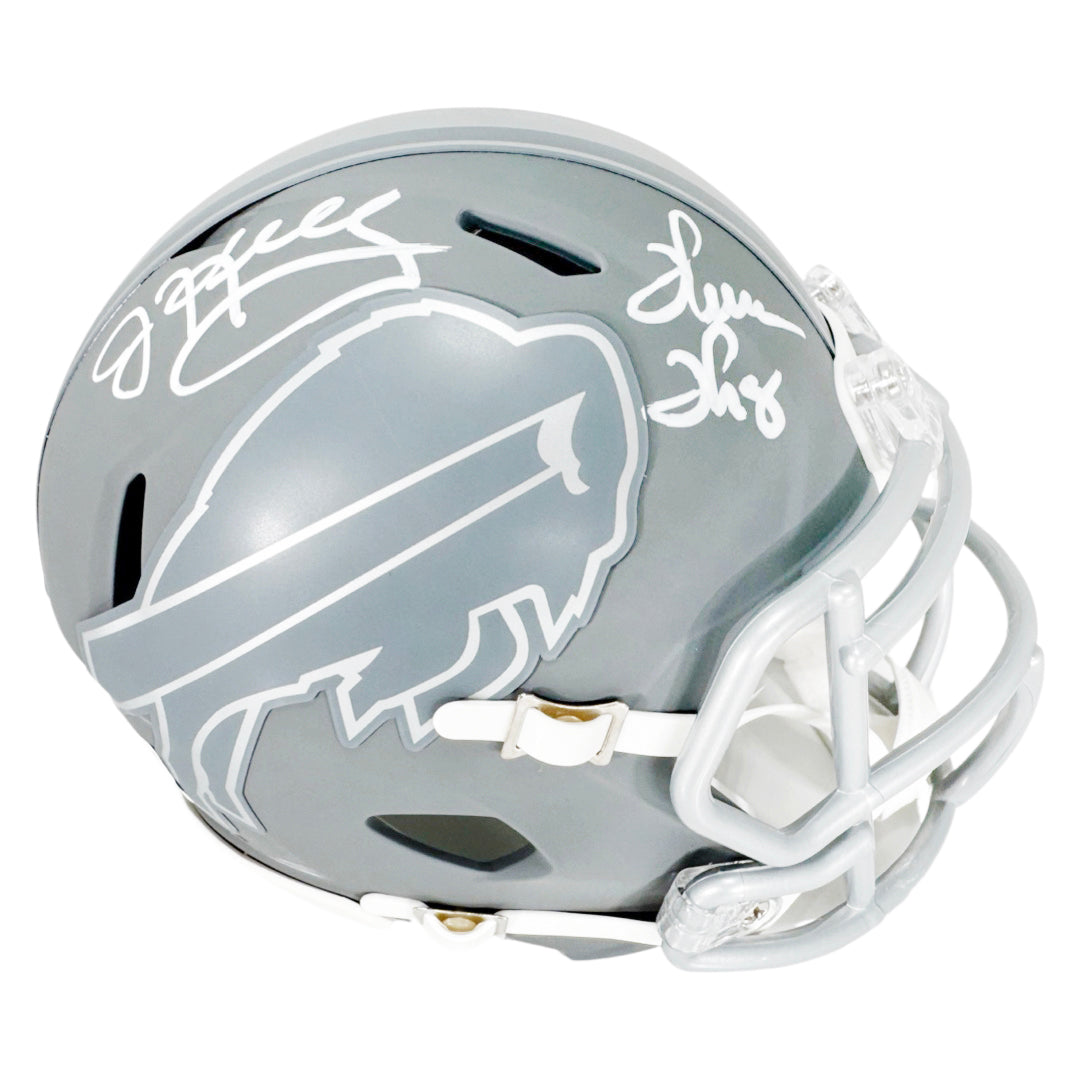 Jim Kelly And Thurman Thomas Signed Buffalo Bills Slate Alternate Speed Mini Football Helmet (Beckett)