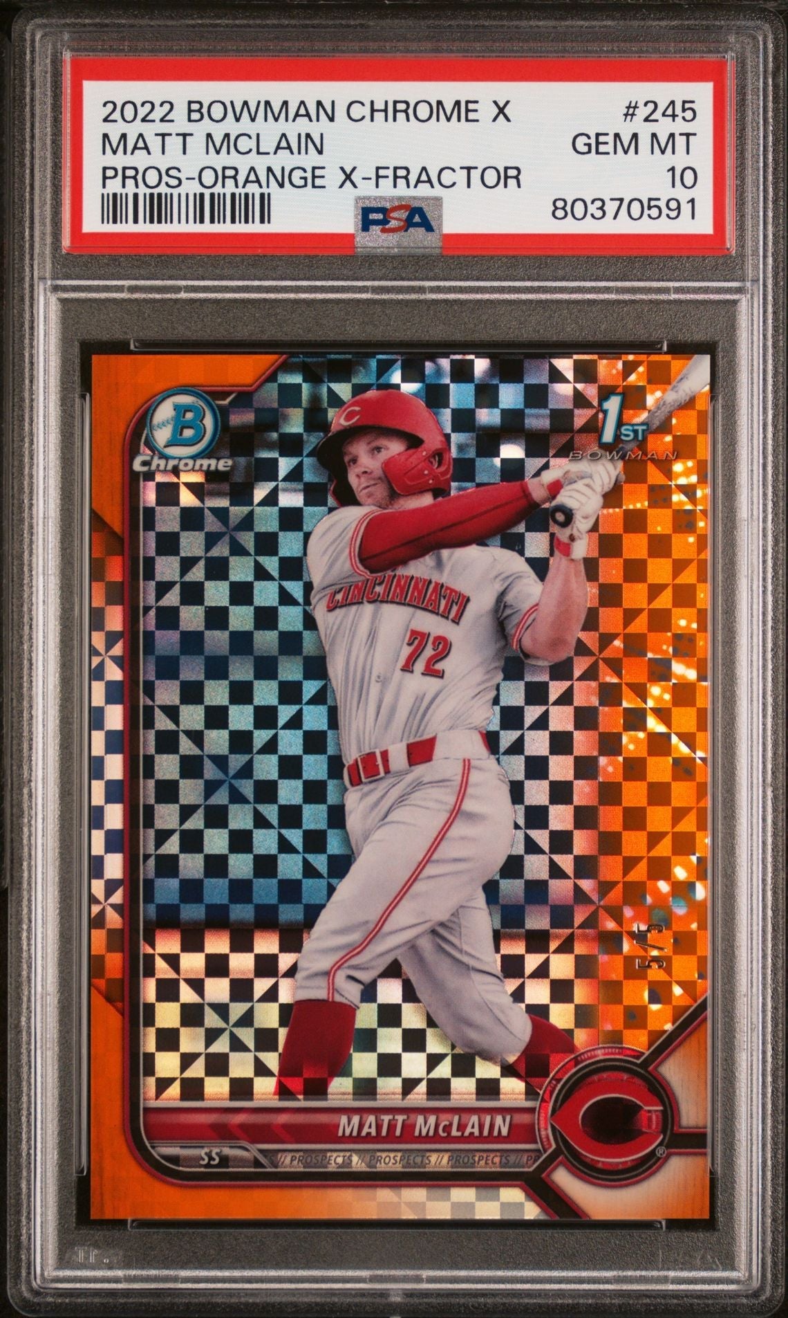 Baseball Bowman Matt Mclain 2022 1st Bowman Chrome X Orange X-Fractor #'D 5/5 PSA 10