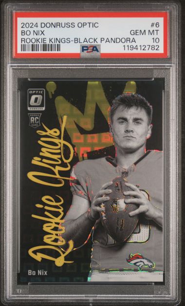 Sports Bo Nix 2024 Donruss Optic Rookie Kings Black Pandora #'D 23/25 PSA 10