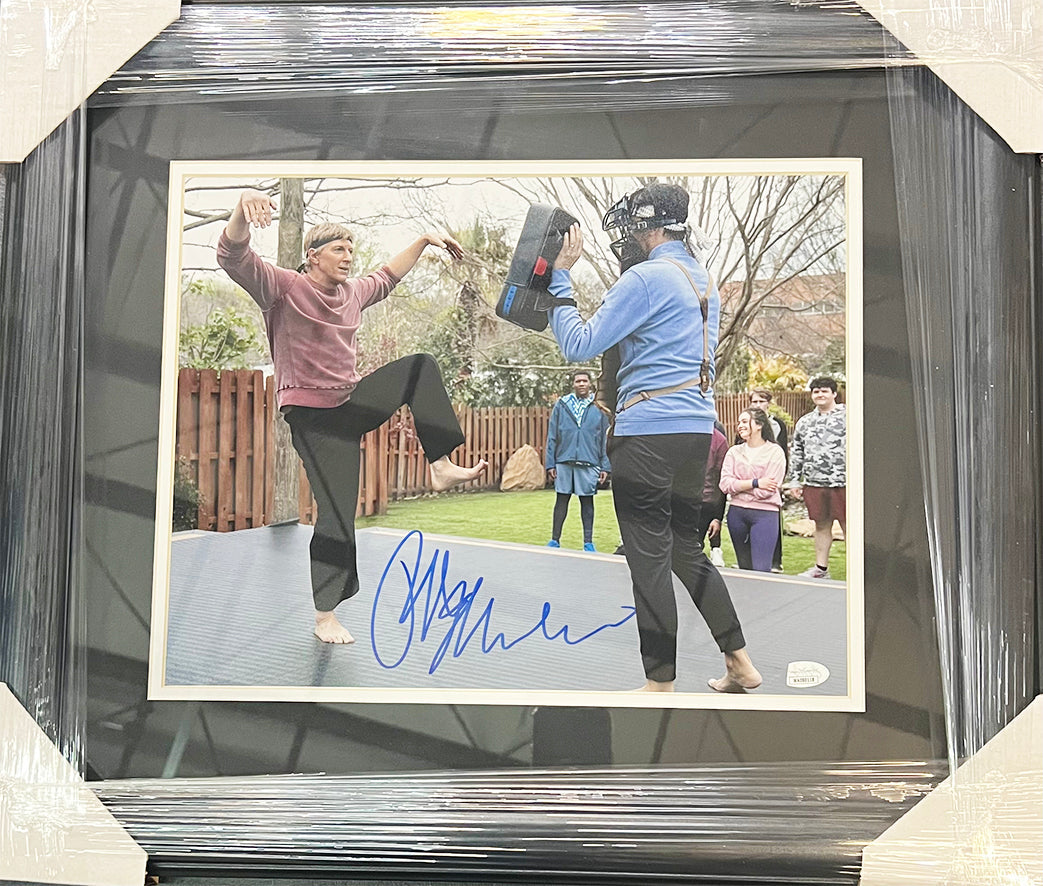 Ralph Macchio Signed Cobra Kai Kick Framed 11X14 Photo (Jsa)