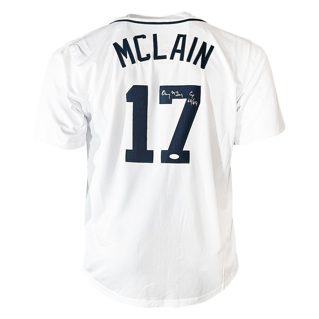 Denny Mclain Signed 31-6, 1968 Inscription Detroit White Baseball Jersey (Jsa)