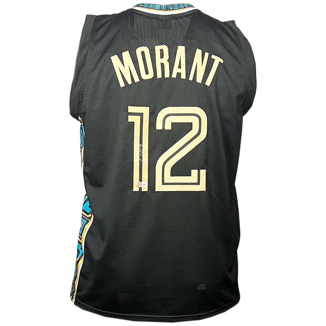 Ja Morant Signed Memphis Black Basketball Jersey Light Sig (Beckett)