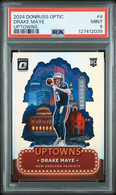 Sports Panini Drake Maye 2024 Panini Donruss Optic Uptowns Rookie Card PSA 9