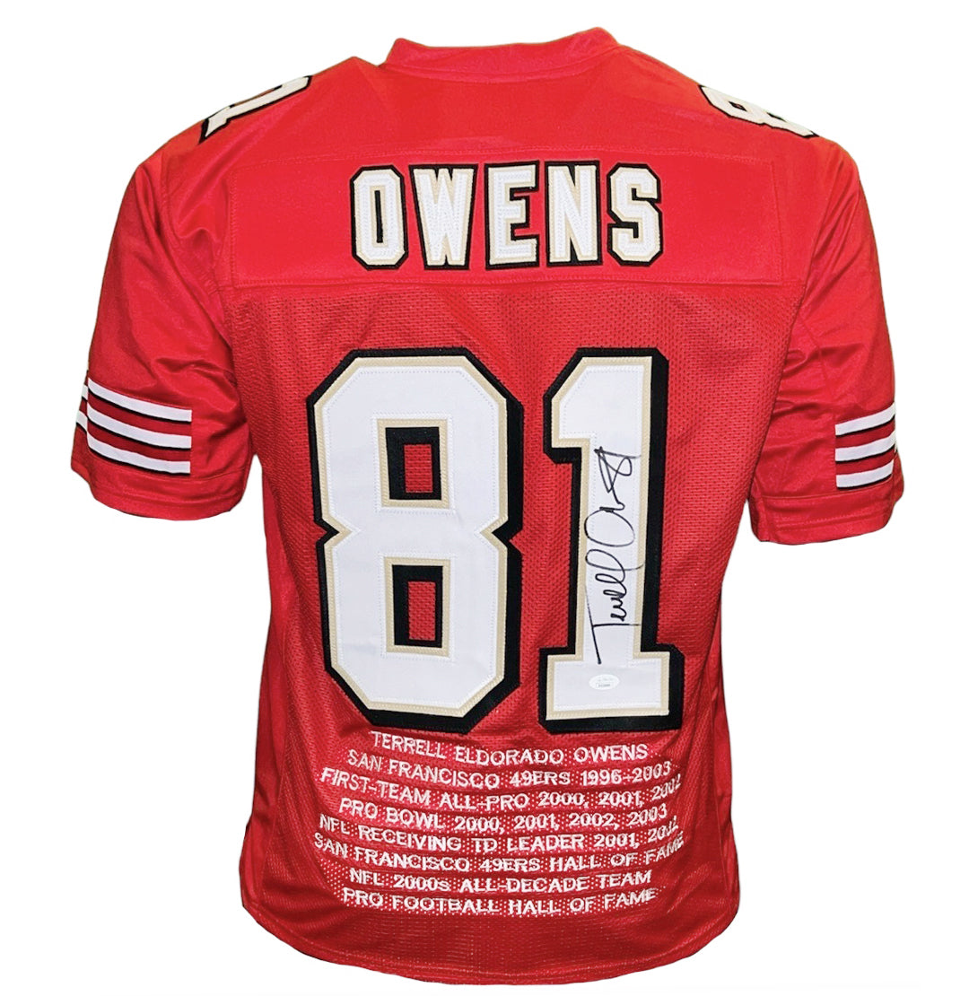 Terrell Owens Signed San Francisco Red Stats Football Jersey (Jsa)