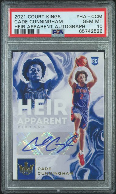Basketball Panini Cade Cunningham 2021 Panini Court Kings Heir Apparent Rookie Autograph #'D 107/125 PSA 10