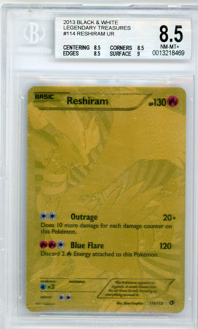Pokémon Reshiram Pokemon Black & White Legendary Treasures Gold Secret Rare #114/113 8.5