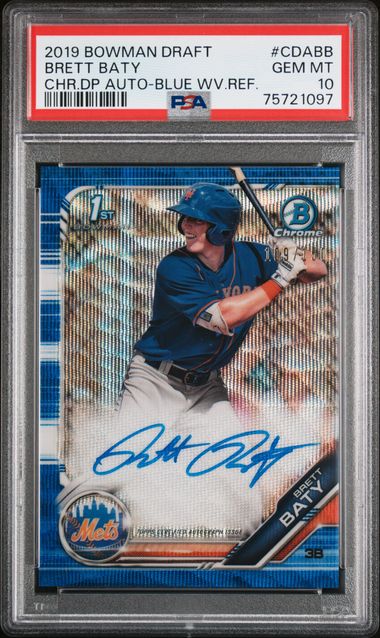 Baseball Bowman Brett Baty 2019 Bowman Draft Blue Wave Auto PSA 10