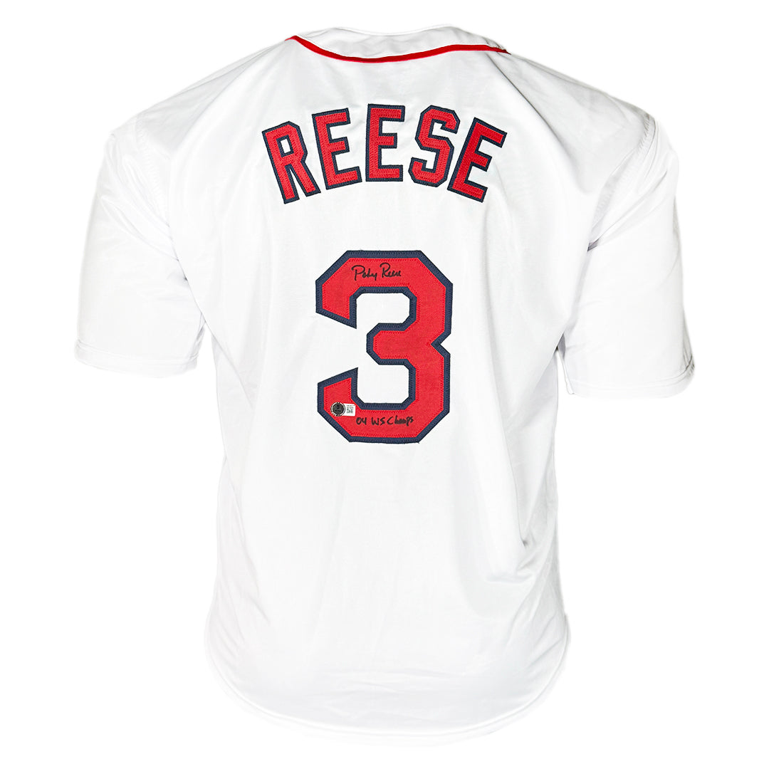 Pokey Reese Signed 04 Ws Champs Inscription Boston White Baseball Jersey (Beckett)