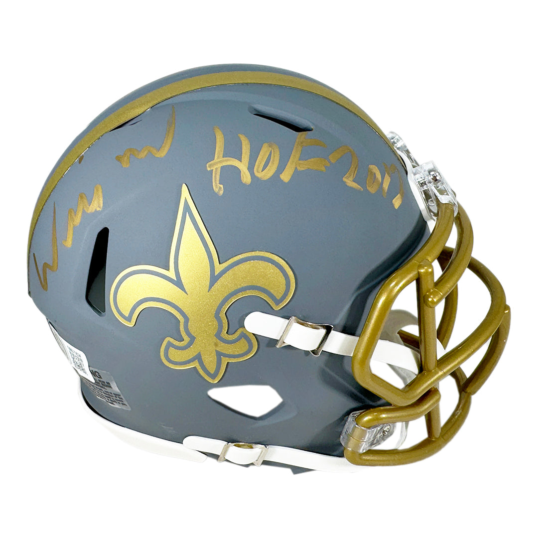 Willie Roaf Signed Hof 2012 Inscription New Orleans Saints Slate Alternate Speed Mini Football Helmet (Beckett)