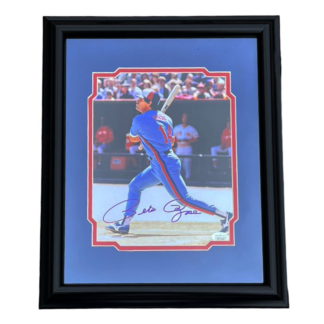 Pete Rose Signed Montreal Pose 8 Baseball Framed 8X10 Photo (Jsa)
