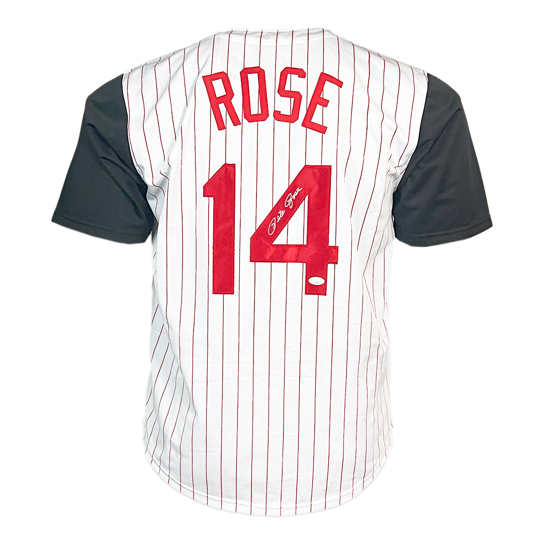 Pete Rose Signed Cincinnati Pinstripe Baseball Jersey (Jsa)