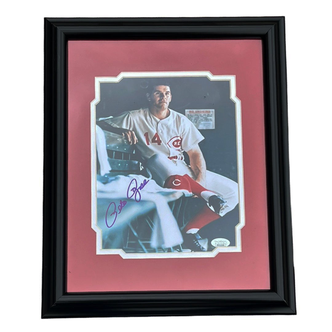 Pete Rose Signed Cincinnati Pose 1 Baseball Framed 8X10 Photo (Jsa)