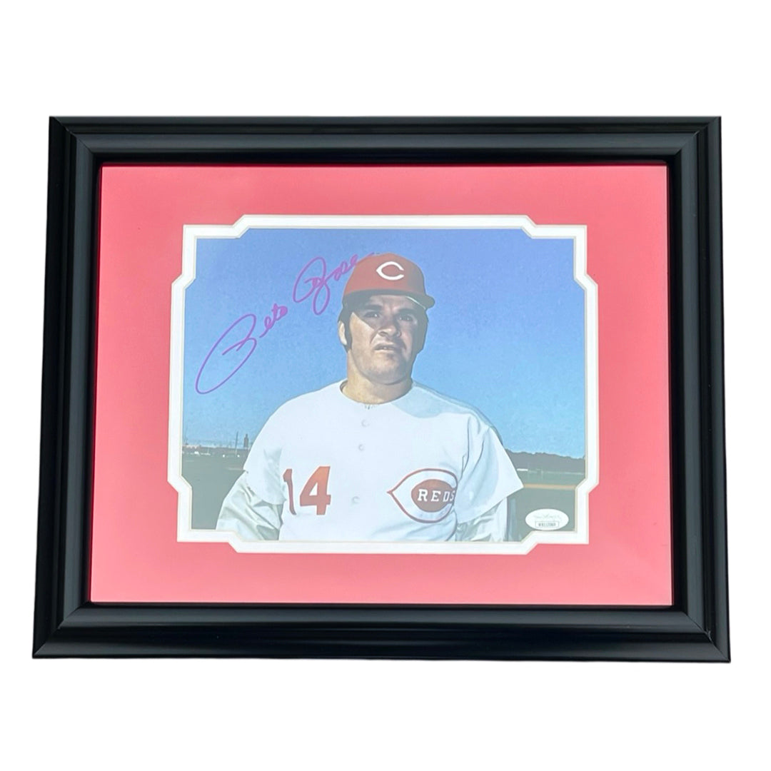 Pete Rose Signed Cincinnati Pose 10 Baseball Framed 8X10 Photo (Jsa)