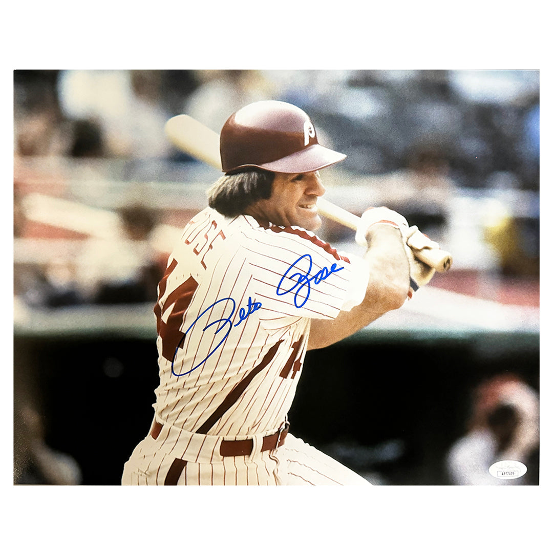 Pete Rose Signed Philadelphia Pose 4 Baseball 11X14 Photo (Jsa)