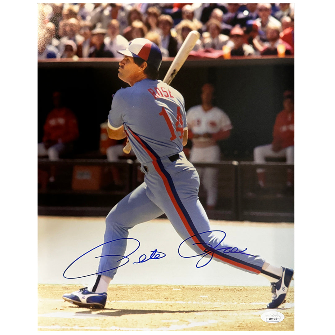 Pete Rose Signed Montreal Pose 8 Baseball 11X14 Photo (Jsa)