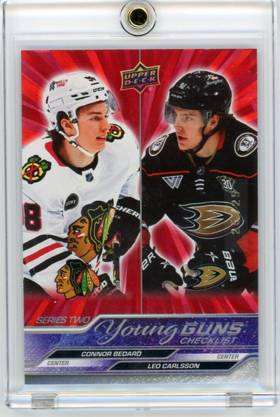 Hockey 23-24 Ud Series 2 Young Guns Checklist Bedard Carlsson Outburst Red 25/25