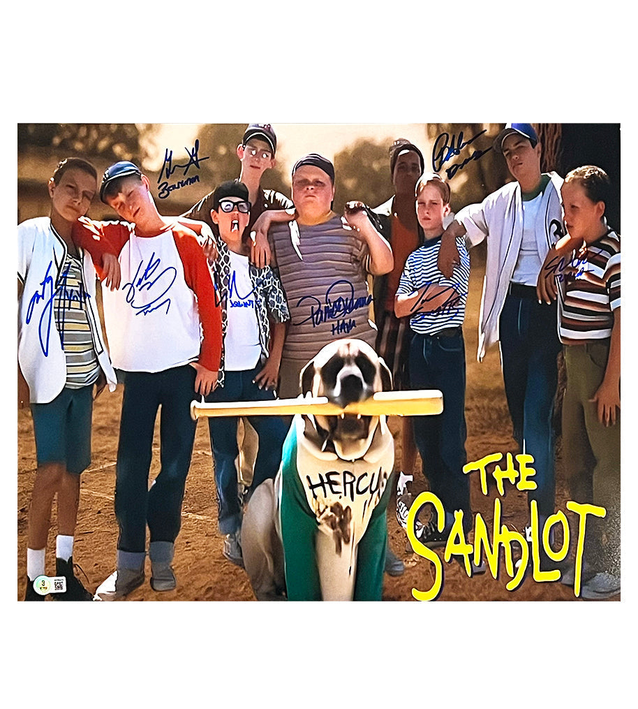 Sandlot Movie Cast Signed 8 Signature Nickname Inscriptions Pose 2 16X20 Baseball Photo (Beckett)