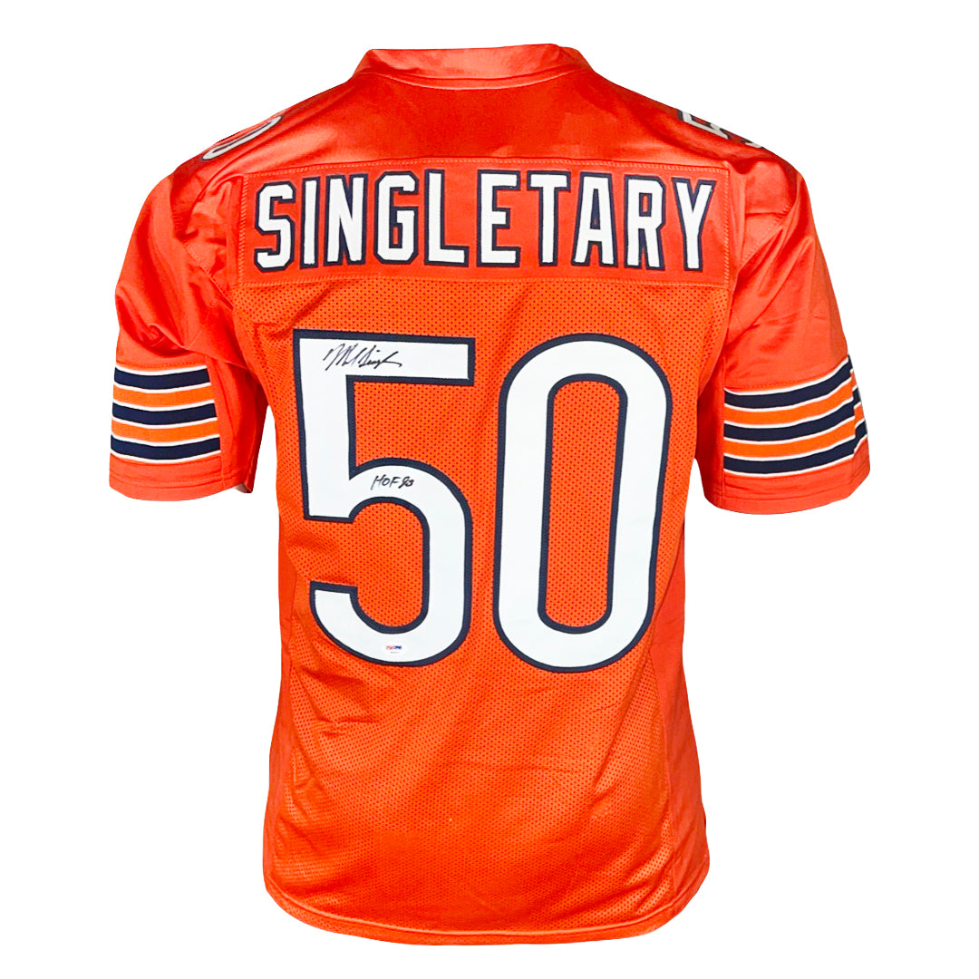Mike Singletary Signed Hof 98 Inscription Chicago Orange Football Jersey (Jsa)