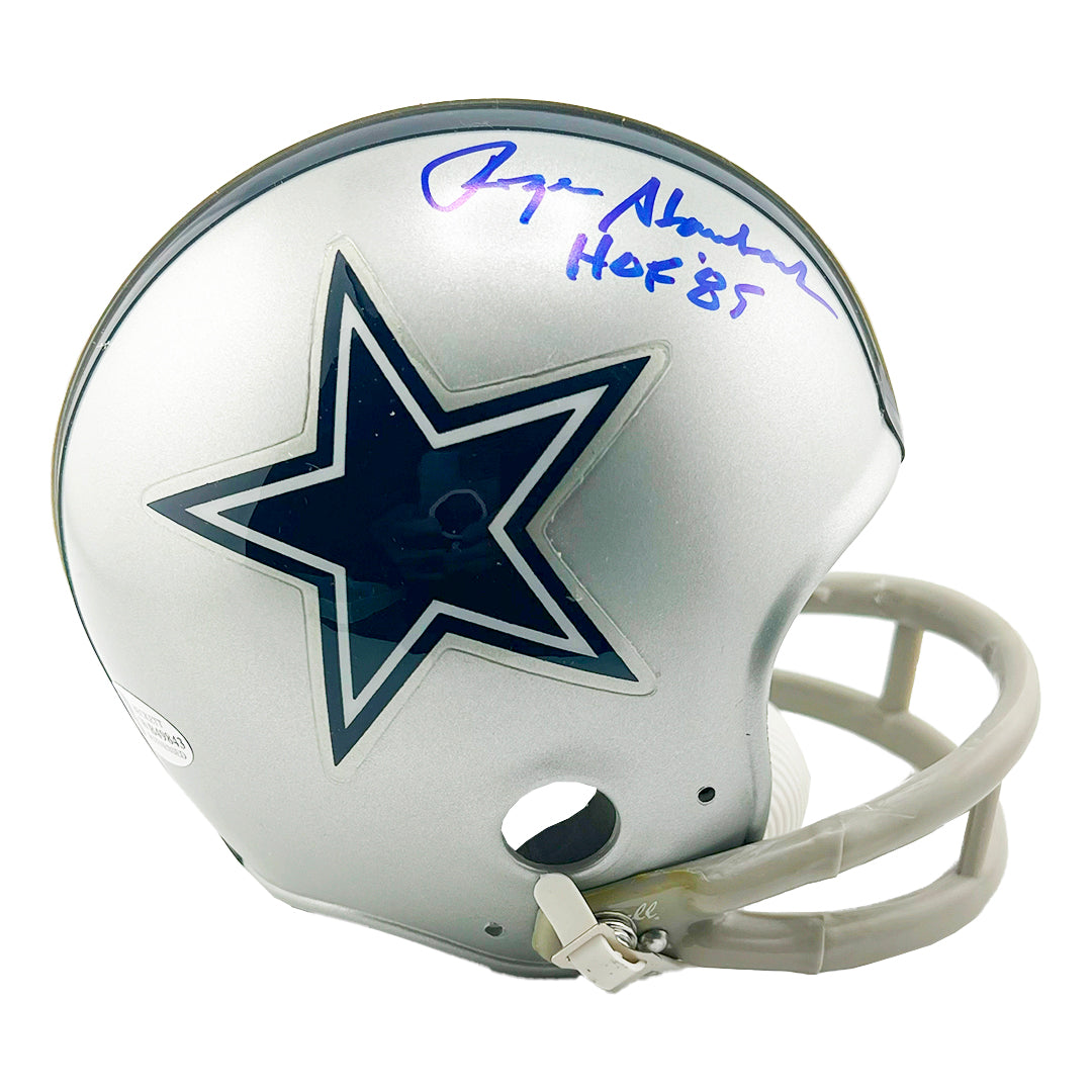 Roger Staubach Signed Hof 85 Inscription Dallas Cowboys Throwback Mini Football Helmet (Beckett)