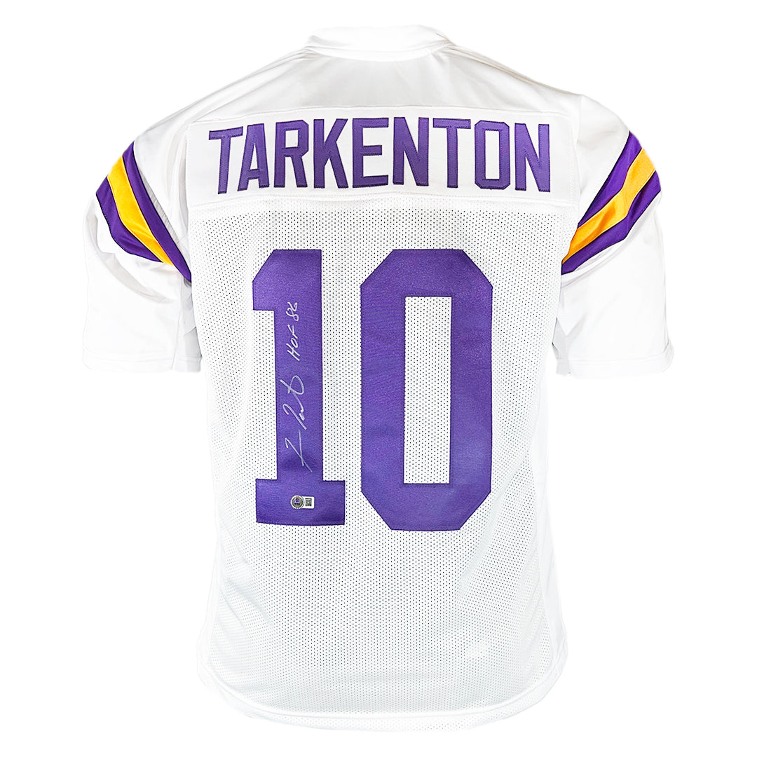 Fran Tarkenton Signed Hof 86 Inscription Minnesota White Football Jersey (Beckett)