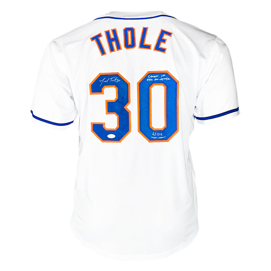 Josh Thole Signed Caught First Nym No Hitter 6/1/12 - No Han Inscription New York White Baseball Jersey (Jsa)