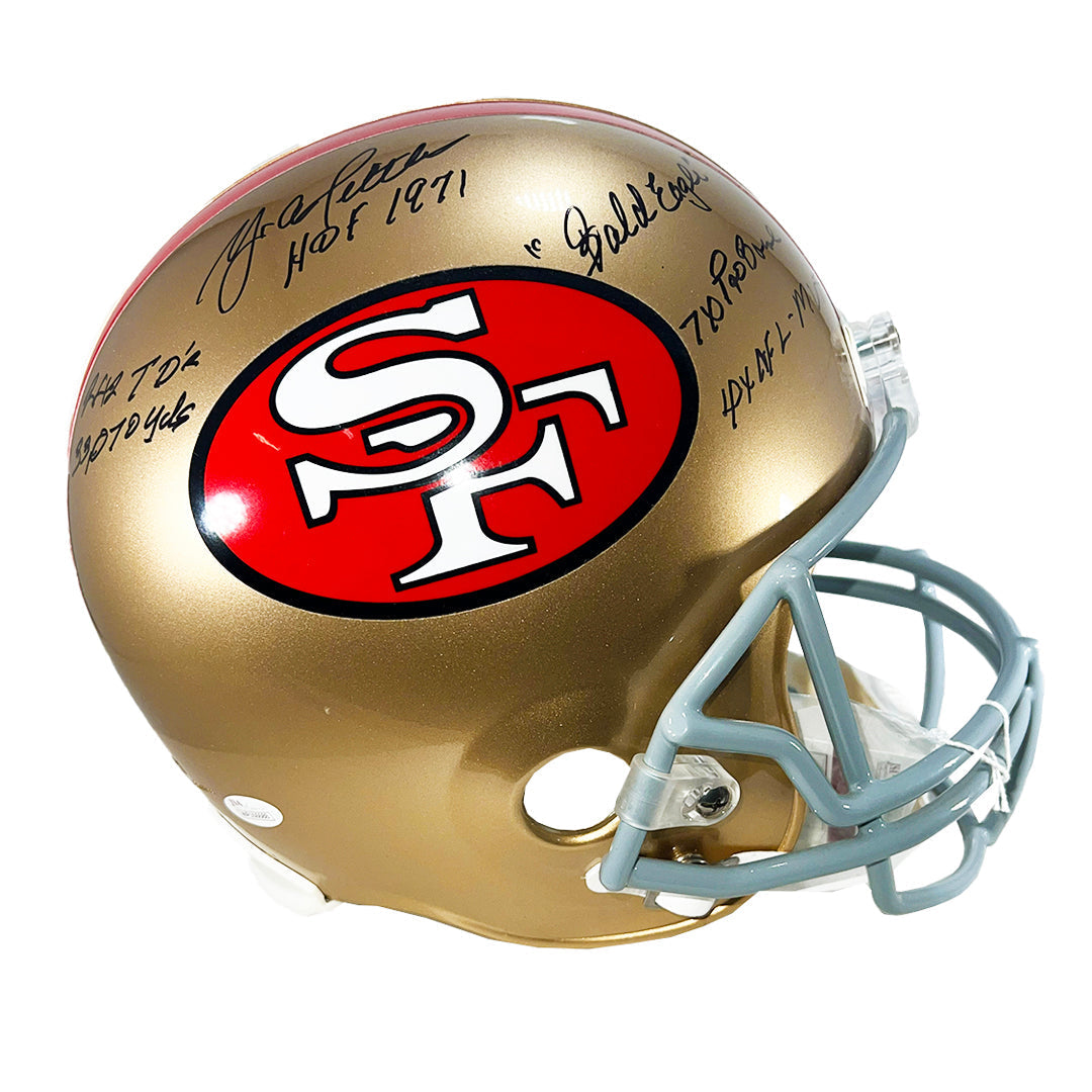 Y.A. Tittle Signed Multi Inscription San Francisco 49Ers Throwback Full-Size Replica Football Helmet (Jsa)