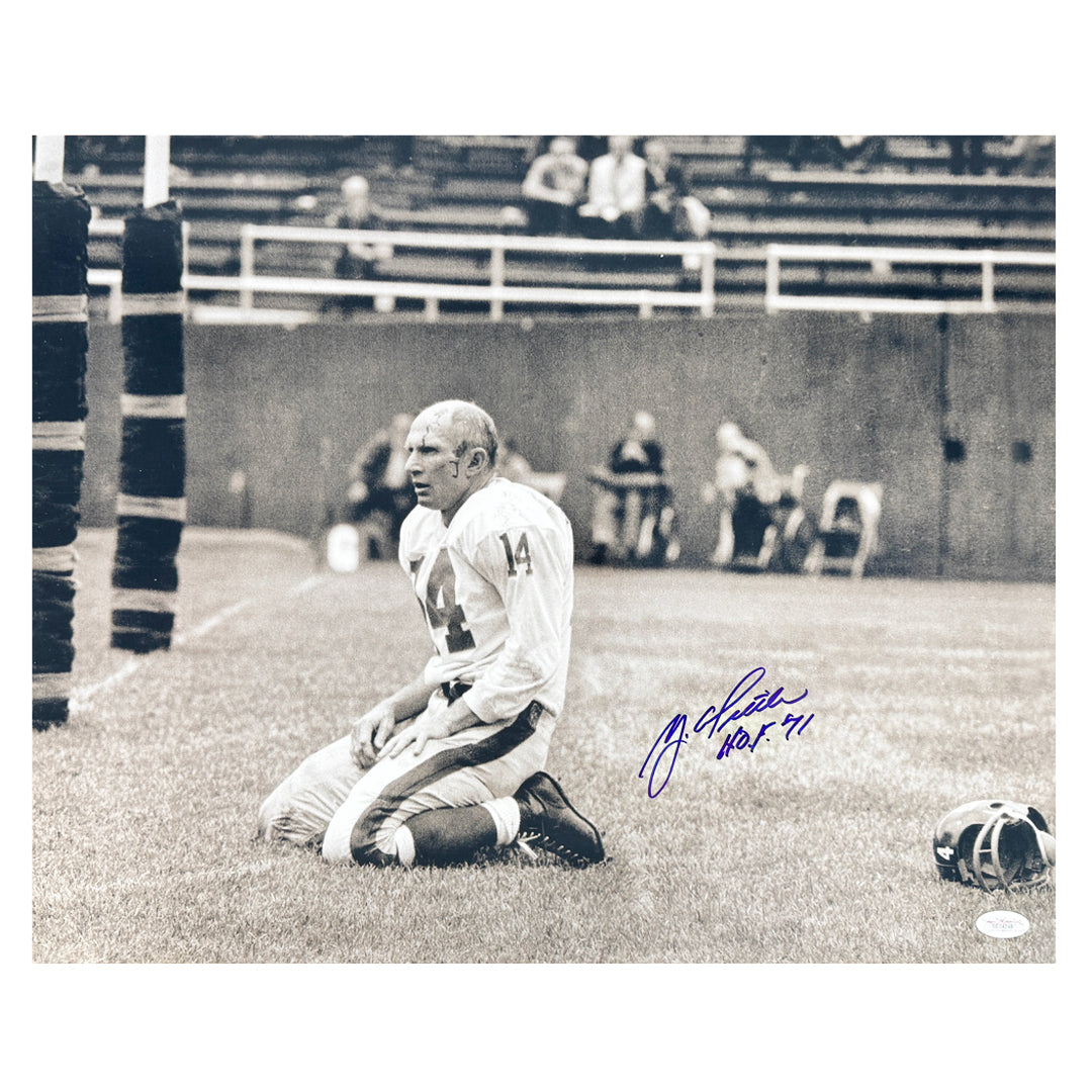 Y.A. Tittle Signed Hof 71 Inscription Pose 1 Football 16X20 Photo (Jsa)