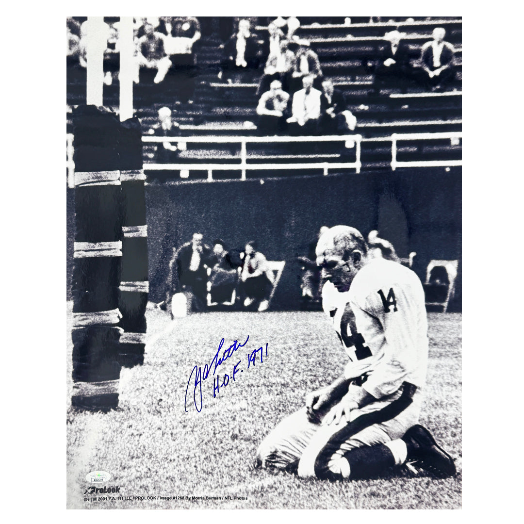 Y.A. Tittle Signed Hof 71 Inscription Pose 4 Football 16X20 Photo (Jsa)