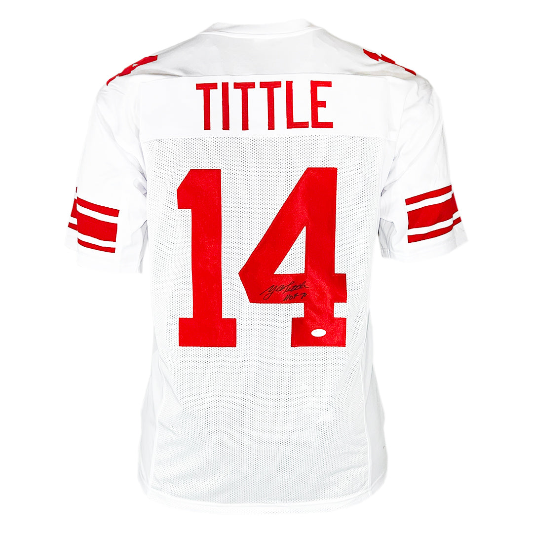 Y.A. Tittle Signed Hof 71 Inscription New York White Black Signature Football Jersey (Jsa)