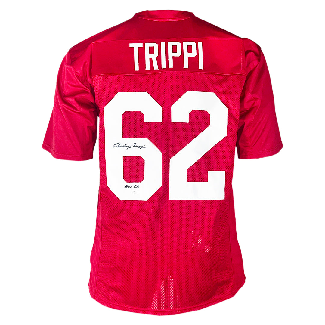 Charley Trippi Signed Hof 68 Inscription Chicago Red Football Jersey (Jsa)