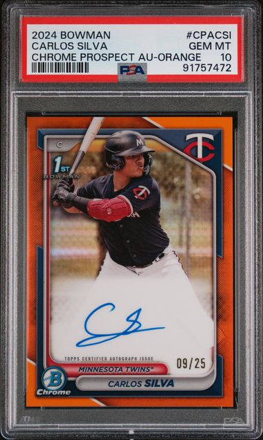 Baseball Bowman Carlos Silva 2024 Bowman Chrome Prospects Au-Orange /25 PSA 10