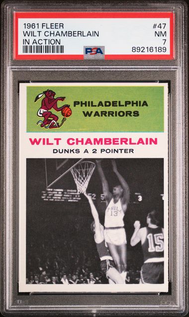 Basketball Wilt Chamberlain In Action 1961 Fleer #47 PSA 7