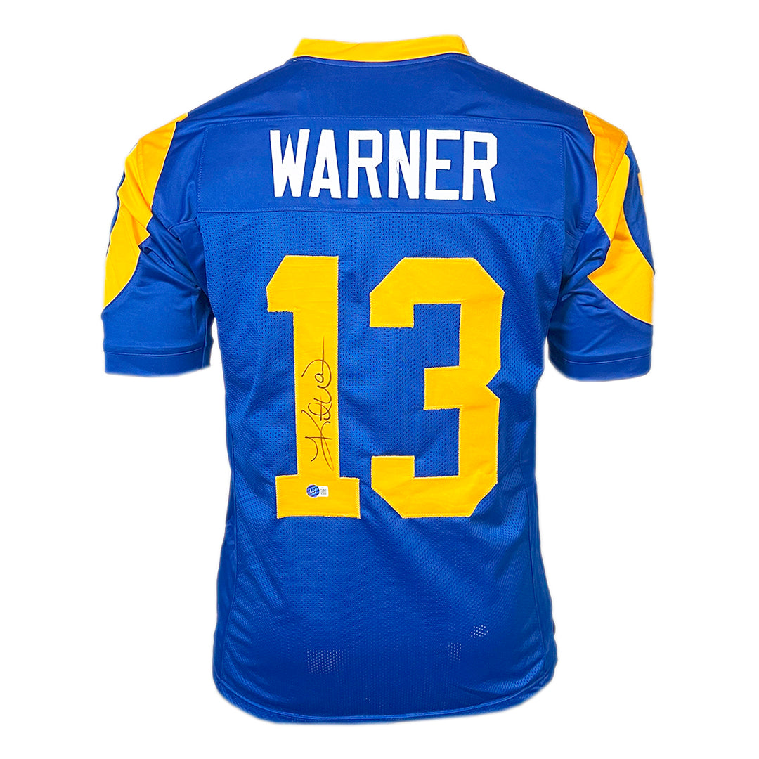 Kurt Warner Signed St. Louis Blue Football Jersey (Jsa)