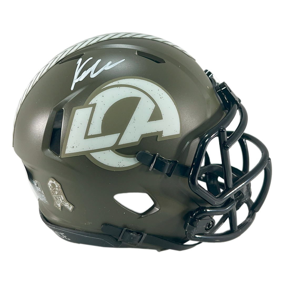 Kyren Williams Signed Los Angeles Rams Salute To Service Mini Football Helmet (Beckett)