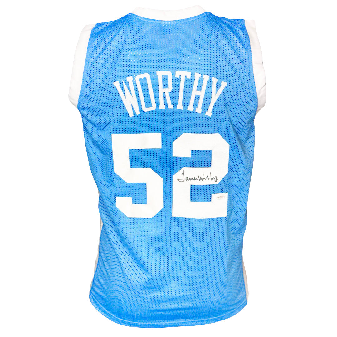 James Worthy Signed North Carolina College Blue Basketball Jersey (Jsa)