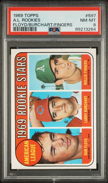 Baseball Topps Al Rookies Bob Floyd Larry Burchant Rollie Fingers 1969 Topps #597 PSA 8