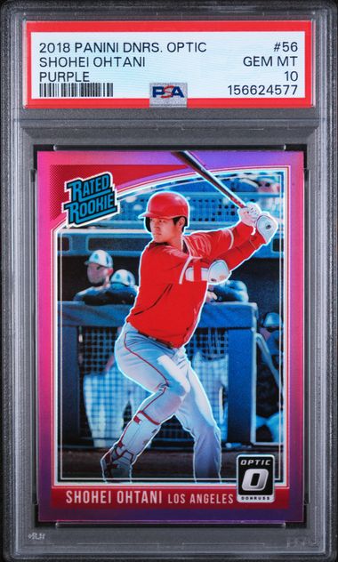 Baseball Panini Shohei Ohtani 2018 Panini Donruss Optic Rated Rookie Purple #56 PSA 10