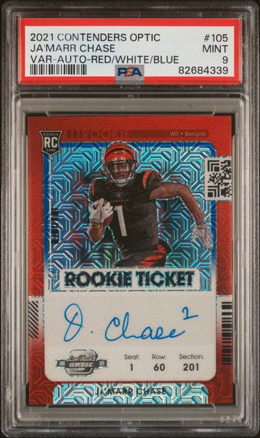 Sports Panini Ja'Marr Chase 2021 Panini Contenders Optic Variation Autograph Rwb Rc #'D 09/13 PSA 9